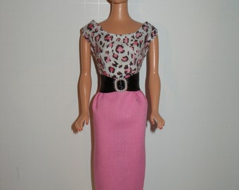 Handmade 11.5" fashion doll clothes - White, Black and Pink Animal Print Sheath