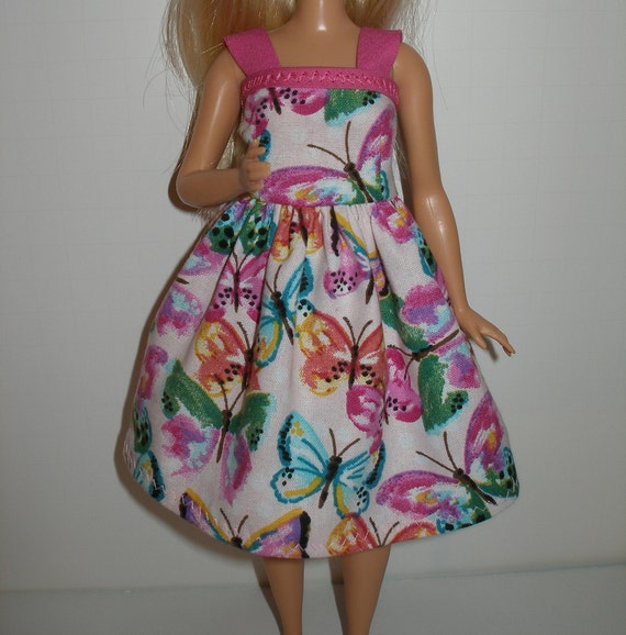 Handmade curvy fashion doll clothes - Pink or Blue Butterfly  Dress