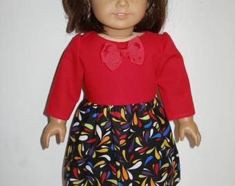 Dress for 18 inch dolls - Red and black print dress w/black shoes