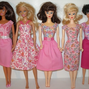 Handmade 11.5&quot; fashion doll clothes - mixed lot of 5 pink print dresses
