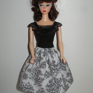 Handmade 11.5&quot; fashion doll clothes -  White and Black Rose print dress