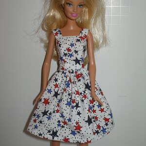Handmade 11.5" fashion doll and sisters clothes - 4 fashion doll sisters white with red and blue stars print dress 11.5" Dress size