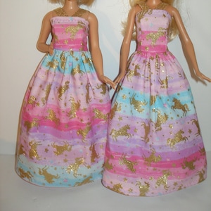 Handmade 11.5&quot; fashion doll clothes - pink, blue and purple stripe glittery gold unicorn gown
