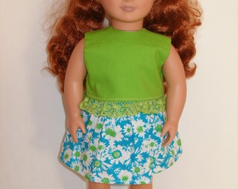 Skirt set for 18 inch dolls w/shoes  -Your choice More Prints- Fits like American Girl Clothes