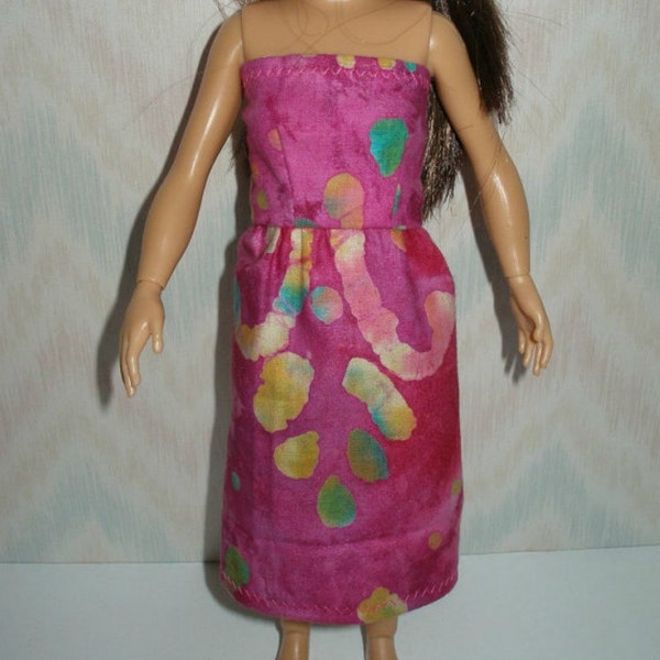 Handmade clothes for doll such as Lammily- deep pink tie dye dress