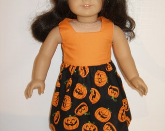 Dress for 18 inch dolls  -black and orange jack-o-lantern dress w/ shoes