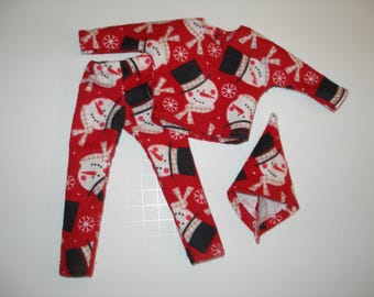 Handmade  Elf clothes  (12")- Christmas print flannel elf pajamas- your choice