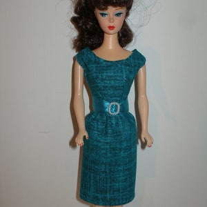 Handmade 11.5 Fashion doll clothes Your choice orange, teal or pink crosshatch print cotton sheath dress w/belt image 4