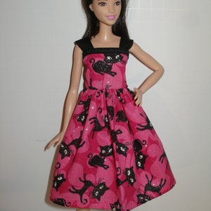 Handmade 11.5 fashion doll clothes Regular, Tall, Curvy or Petite Pink and black cat dress Tall