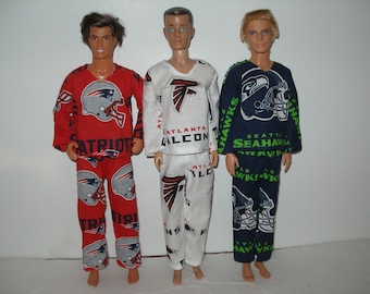 Handmade 12" Male fashion doll clothes - Choice of football team pajamas - Choose 1