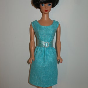 Handmade 11.5 Fashion doll clothes Your choice orange, teal or pink crosshatch print cotton sheath dress w/belt Aqua