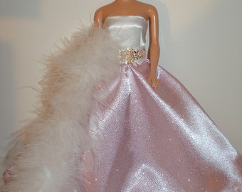 Handmade 11.5" fashion doll clothes -  white satin bodice with glittery pink satin skirt gown