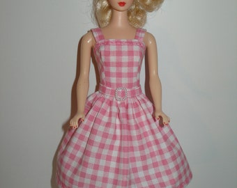 Handmade 11.5" fashion doll clothes - Pink and White Gingham Dress