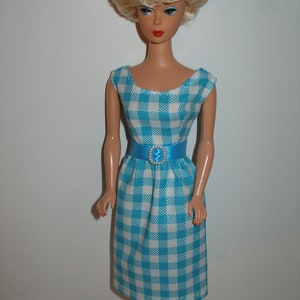 Handmade 11.5" fashion doll clothes - Blue and White Plaid Sheath