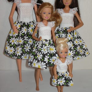 Handmade 11.5&quot; fashion doll and sisters clothes - 4 fashion doll sisters black and white daisy print dresses