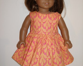 Dress for 18 inch doll clothes  - Orange and Hot Pink Print Dress w/hot pink sandals