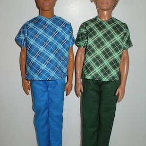 Handmade 12&quot; male fashion doll clothes - fit Ken doll  - Your choice blue or green plaid/outfit