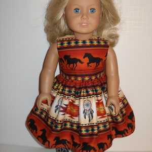Dress for 18 inch dolls clothes - Burnt orange and Black Horses Dress and black boots