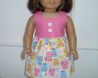 Dress for 18 inch dolls  -owl print with white shoes