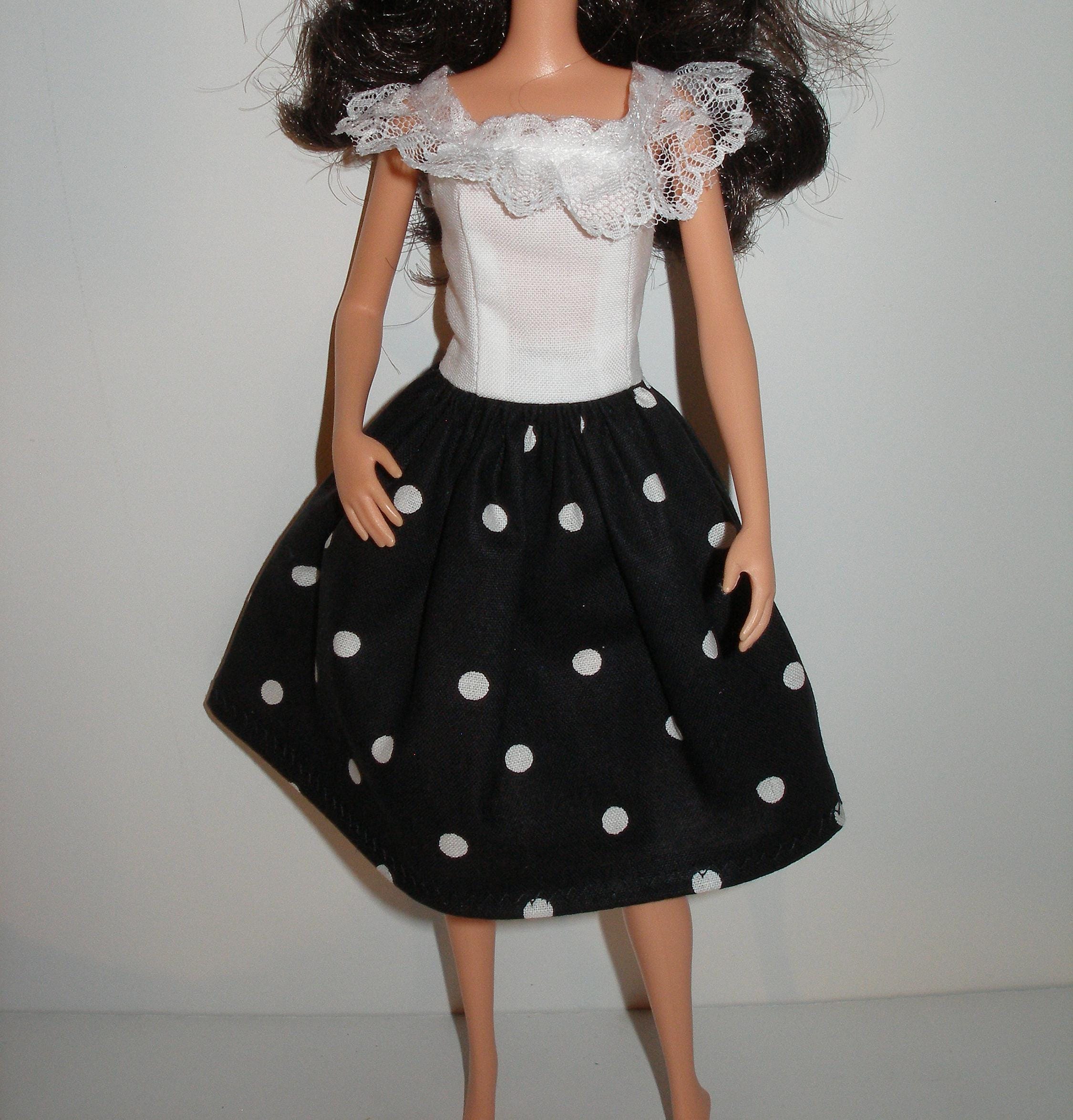 Barbie Black White Polka Dot Dress - Etsy Barbie Black White Polka Dot Dress - Etsy