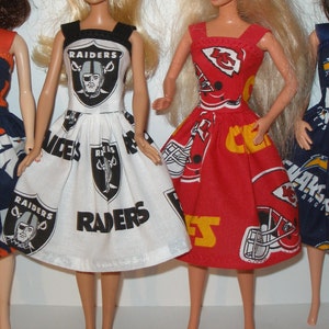 Handmade 11.5&quot; fashion doll clothes - Your Choice -football dress - Chiefs, Chargers, Raiders or Broncos