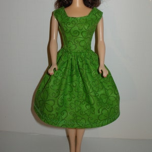 Handmade 11.5&quot; fashion doll clothes -  solid green shamrock St Patricks day print cotton dress
