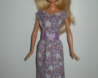 Handmade 11.5" fashion doll clothes - Lavender Print Sheath