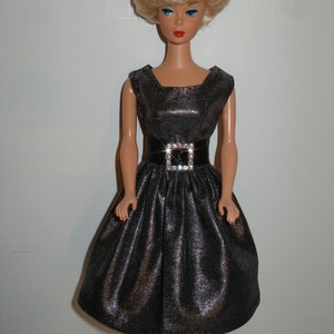 Handmade 11.5&quot; fashion doll clothes - Black Shimmery Cotton Foil Dress with Black Satin Ribbon Belt