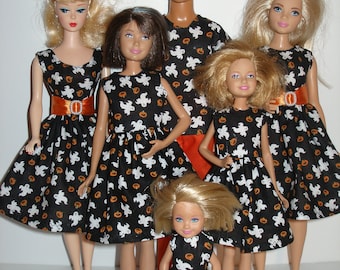 Handmade 11.5" fashion doll clothes - 4 Fashion doll sisters set -  Halloween Pumpkins and Ghosts