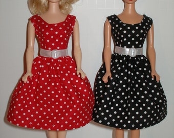 Handmade 11.5" fashion doll clothes - Black or Red and White Polka Dot Dress