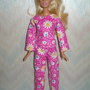 Handmade Barbie doll clothes pink flannel pajamas image 1