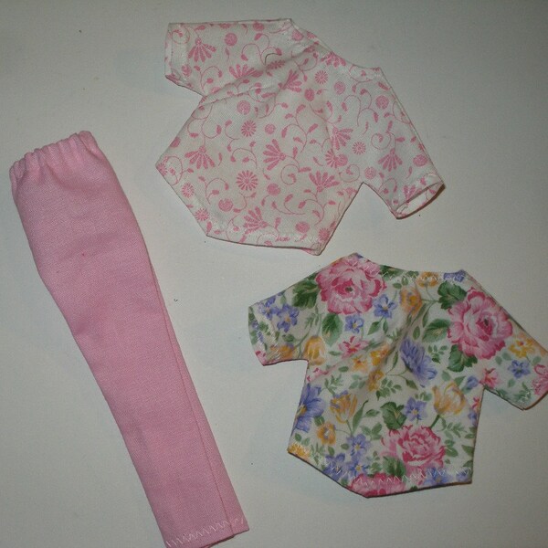 Handmade Barbie clothes - pink pants with 2 tops