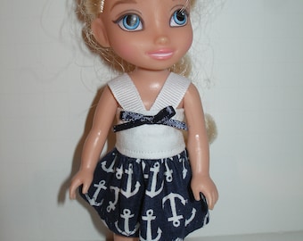 Dress with ribbon straps for 6 inch dolls- fits princess dolls - your choice of print