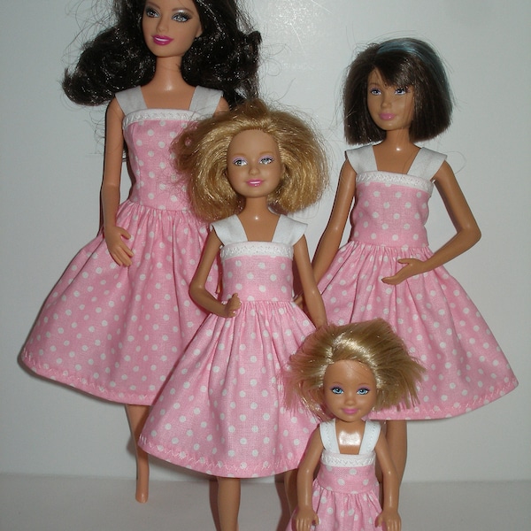 Handmade 11.5" fashion doll clothes - 4 sisters pink and white polka dot dress set