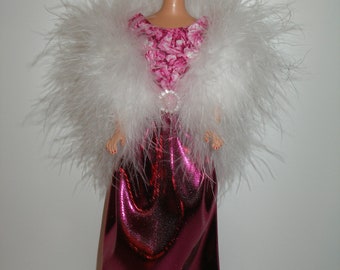 Handmade 11.5" fashion doll clothes -  glittery hot pink roses cotton bodice with shinny hot pink skirt gown