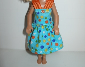 Handmade 5.5" little sister fashion doll clothes - aqua with dots dress