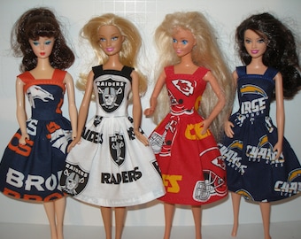 Handmade 11.5" fashion doll clothes - Your Choice -football dress - Chiefs, Chargers, Raiders or Broncos