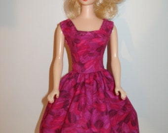 Handmade 11.5" fashion doll clothes - magenta pink print cotton dress