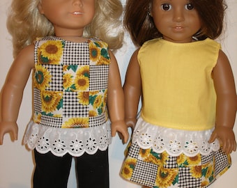 Outfits for 18 inch dolls - 2 mix and match sunflower outfits and shoes only