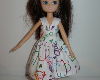 Handmade 7" doll clothes for Lottie doll or Tutti doll -  blue plaid apple print dress