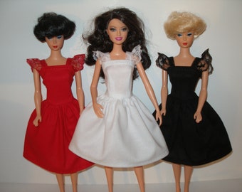 Handmade 11.5" fashion doll clothes -  Choice of Red, White or Black Dress w/Lace straps