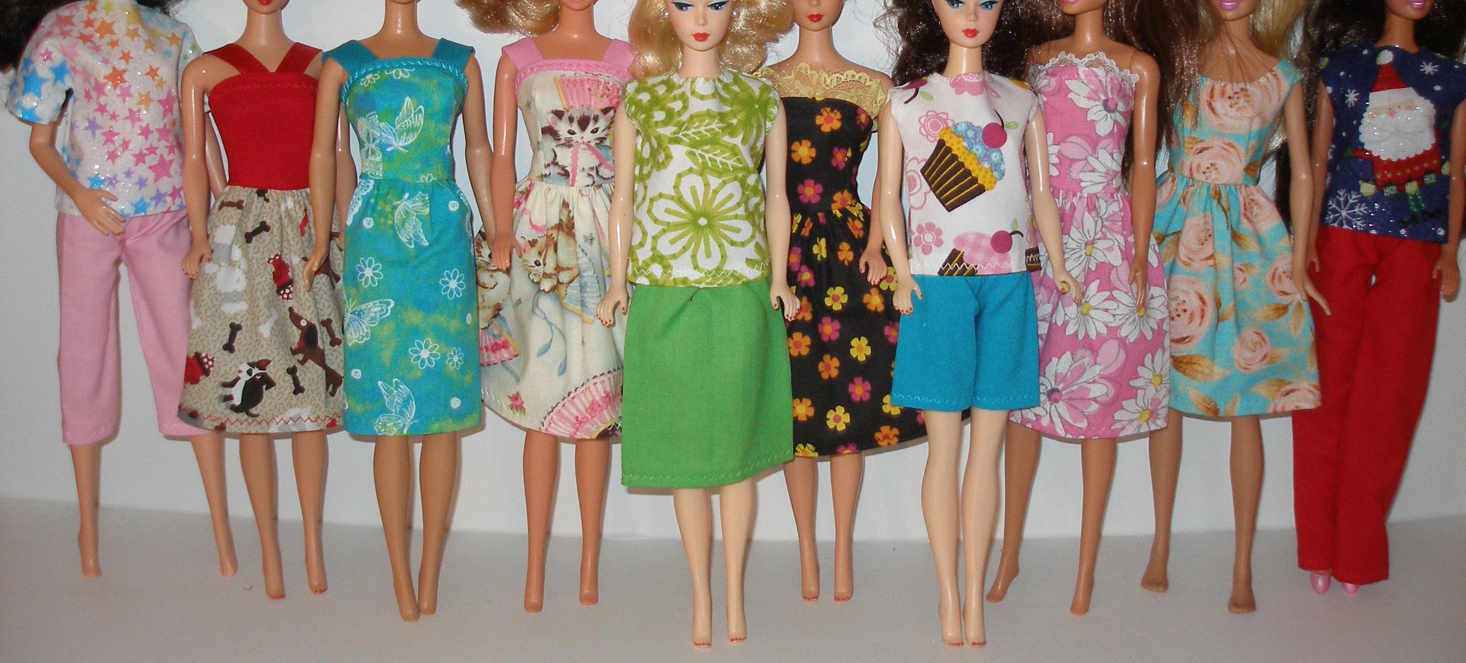 lot of Handmade 115 fashion doll clothes mixed lot of 6 colorful dresses and 4 two piece outfits