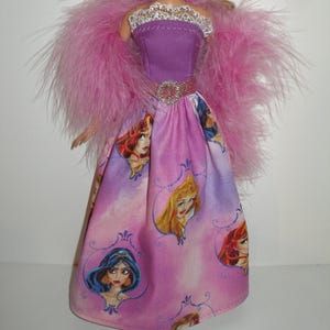 Handmade 11.5&quot; Fashion doll clothes - purple/pink princesses gown w/boa