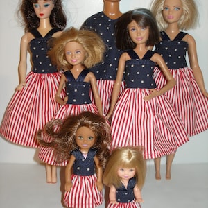 Handmade 11.5&quot; fashion doll and sisters clothes - Stars and Stripes print dresses