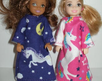 Handmade doll clothes for 5.5" little sister fashion doll such as Chelsea - your choice flannel print night gown