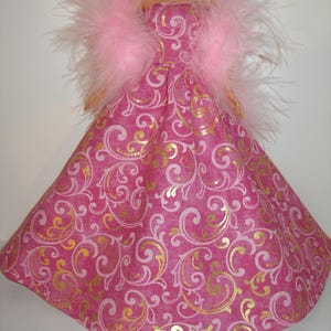 Handmade 11.5&#39; Fashion doll clothes - Pink and gold swirls print gown with boa