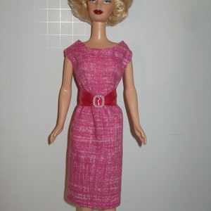 Handmade 11.5 Fashion doll clothes Your choice orange, teal or pink crosshatch print cotton sheath dress w/belt ピンク