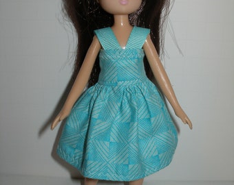 Handmade 7" doll clothes for Lottie doll or Tutti doll -  aqua print dress