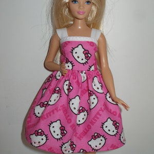 Handmade curvy fashion doll clothes - Pink and White Kitten  Dress