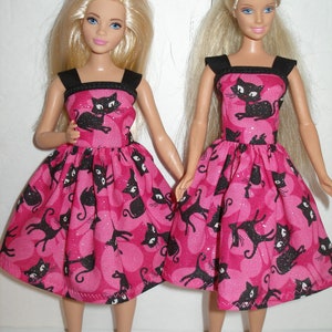 Handmade 11.5 fashion doll clothes Regular, Tall, Curvy or Petite Pink and black cat dress image 1